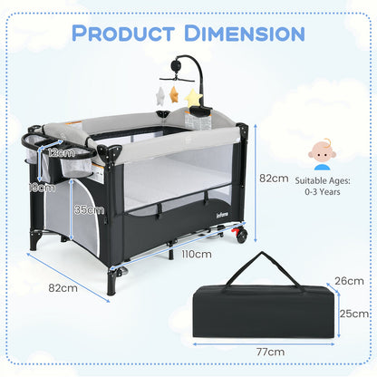 6-in-1 Baby Bed Travel Cot with Changing Table for Baby-Dark Grey