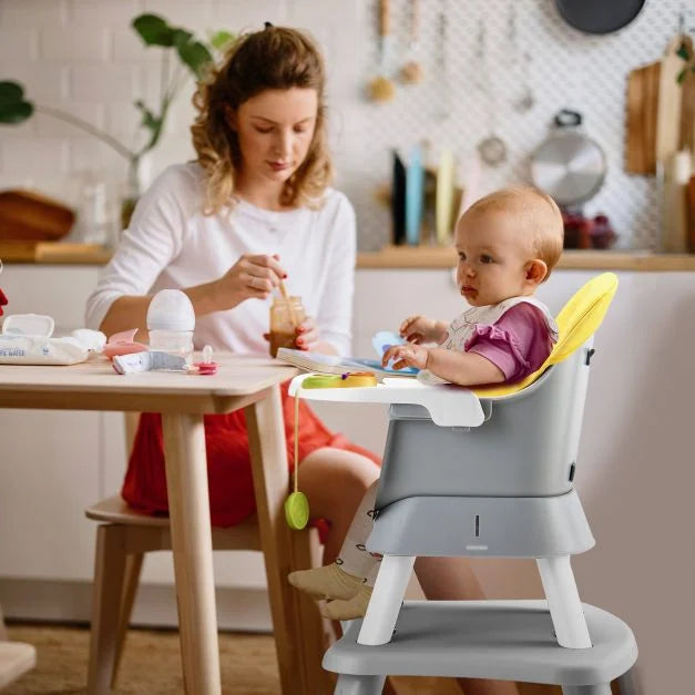 6-in-1 Baby High Chair with 5-Point Harness and Removable Tray-Yellow
