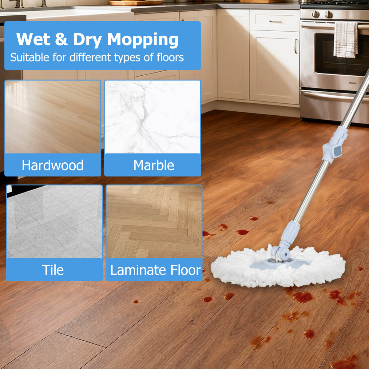 6 Packs Reusable Round/Rectangular Mop Pads Compatible with Sweeper Mops (Not Included)-Size 2