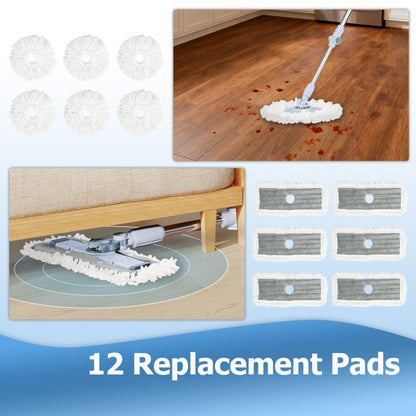 6 Packs Reusable Round/Rectangular Mop Pads Compatible with Sweeper Mops (Not Included)-Size 2