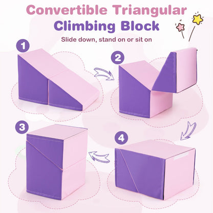 6 PCS Foam Climbing Blocks with Tunnel Stairs and Ramp for 12 Months+-Multicolour