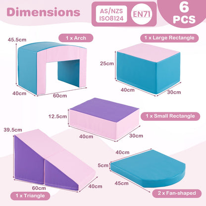 6 PCS Foam Climbing Blocks with Tunnel Stairs and Ramp for 12 Months+-Multicolour