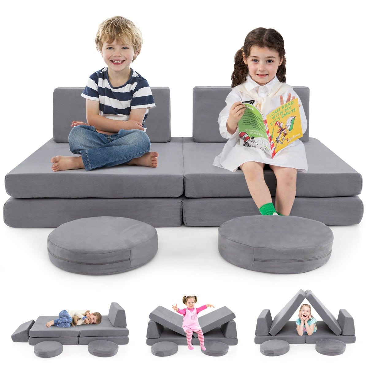 Toddler Creative Imaginative Furniture Play Set for Playroom Bedroom Living Room-Grey