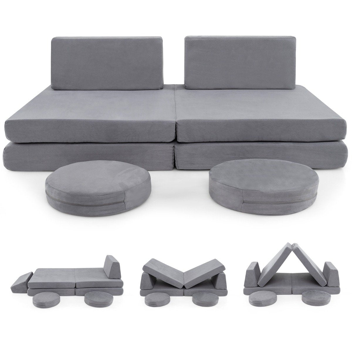 Toddler Creative Imaginative Furniture Play Set for Playroom Bedroom Living Room-Grey