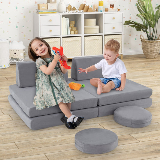 Toddler Creative Imaginative Furniture Play Set for Playroom Bedroom Living Room-Grey