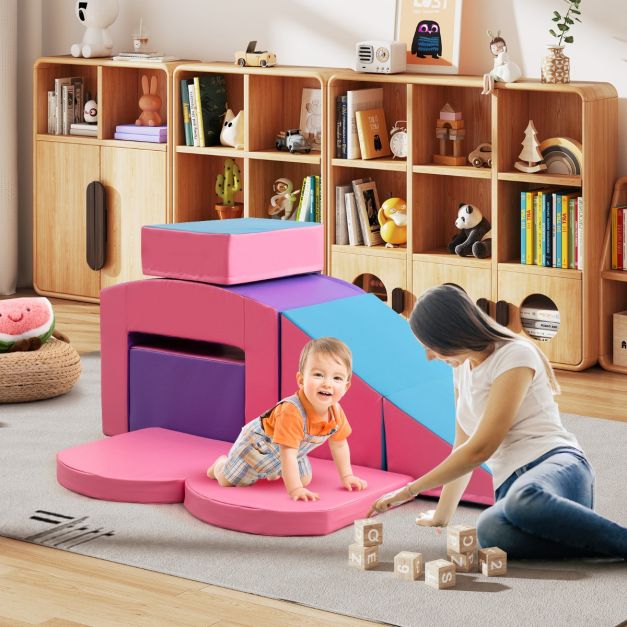 6 pcs. foam building blocks soft building blocks with tunnel stairs &amp; ramp purple+pink