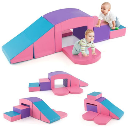 6 pcs. foam building blocks soft building blocks with tunnel stairs &amp; ramp purple+pink