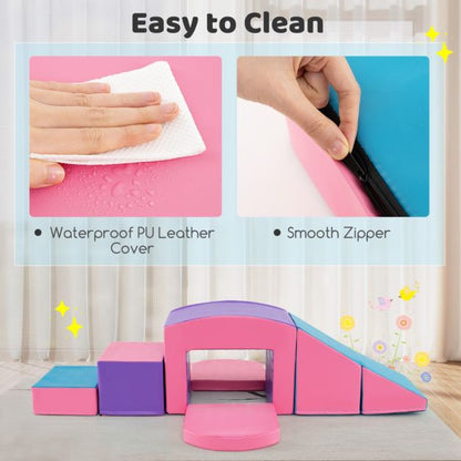 6 pcs. foam building blocks soft building blocks with tunnel stairs &amp; ramp purple+pink