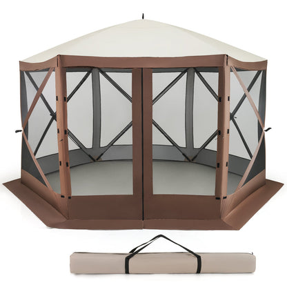 6-sided Pop-up Gazebo Tent Instant Setup Screen House Hub Tent-Coffee