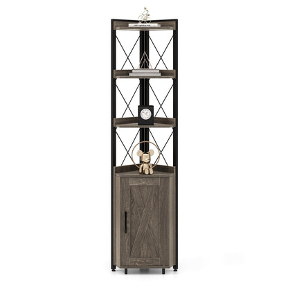 180cm Tall Corner Bookshelf with 5-position Adjustable Shelf and Door-Grey