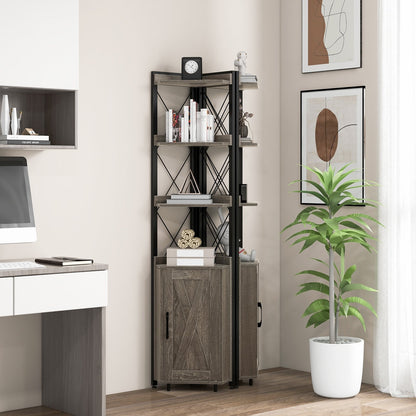 180cm Tall Corner Bookshelf with 5-position Adjustable Shelf and Door-Grey