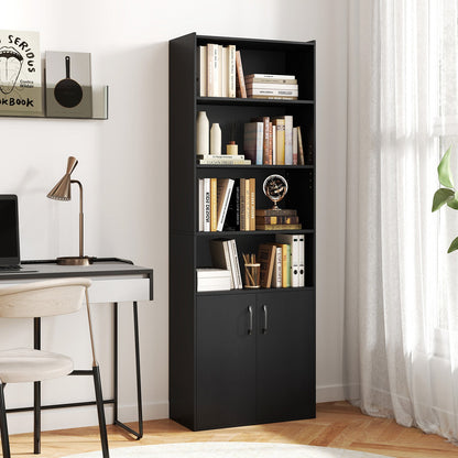 6-tier Modern Style Bookcase with Adjustable Shelves-Black