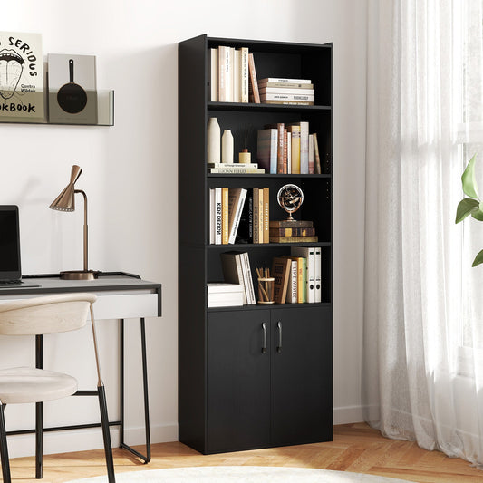6-tier Modern Style Bookcase with Adjustable Shelves-Black