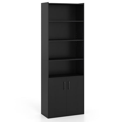 6-tier Modern Style Bookcase with Adjustable Shelves-Black