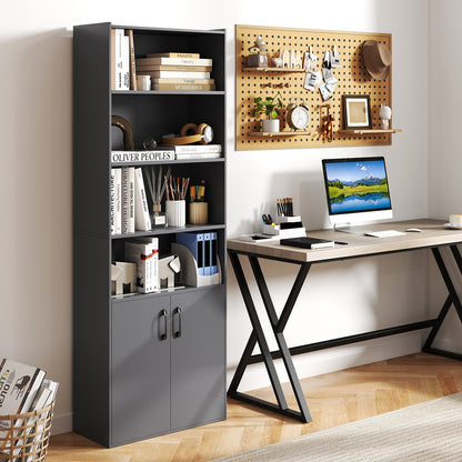 6-tier Modern Style Bookcase with Adjustable Shelves-Grey