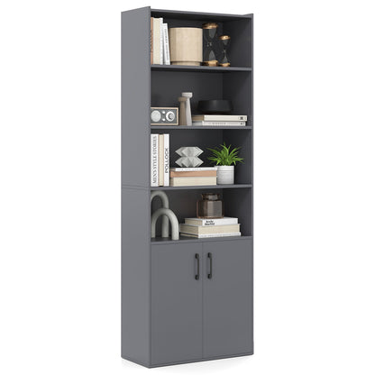 6-tier Modern Style Bookcase with Adjustable Shelves-Grey