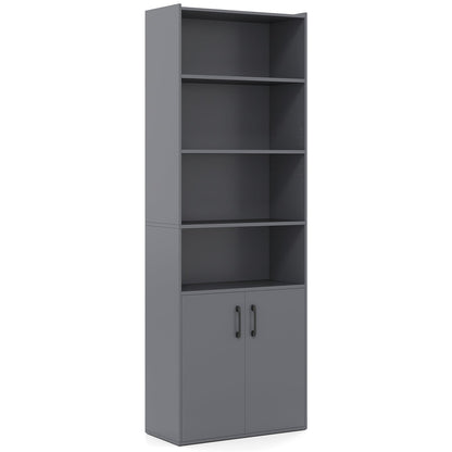 6-tier Modern Style Bookcase with Adjustable Shelves-Grey