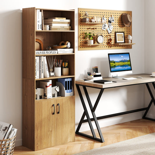 6-tier Modern Style Bookcase with Adjustable Shelves-Natural