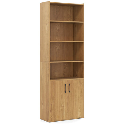 6-tier Modern Style Bookcase with Adjustable Shelves-Natural