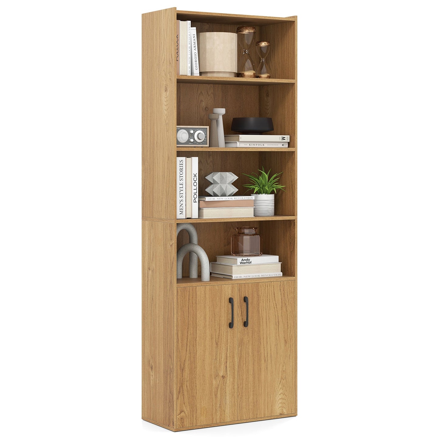 6-tier Modern Style Bookcase with Adjustable Shelves-Natural