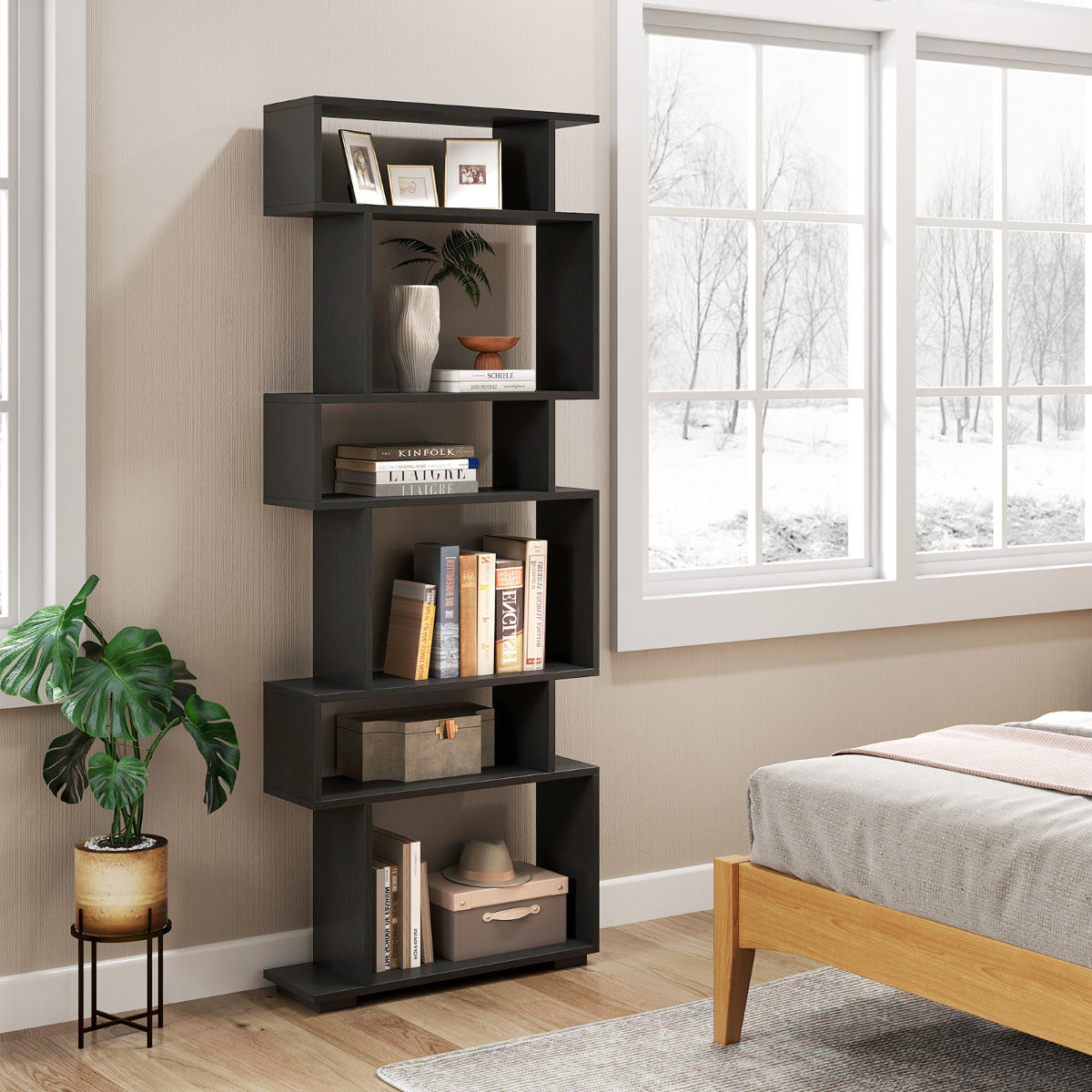 6-Tier Bookshelf with 2 Anti-Tipping Kits for Home Office-Black