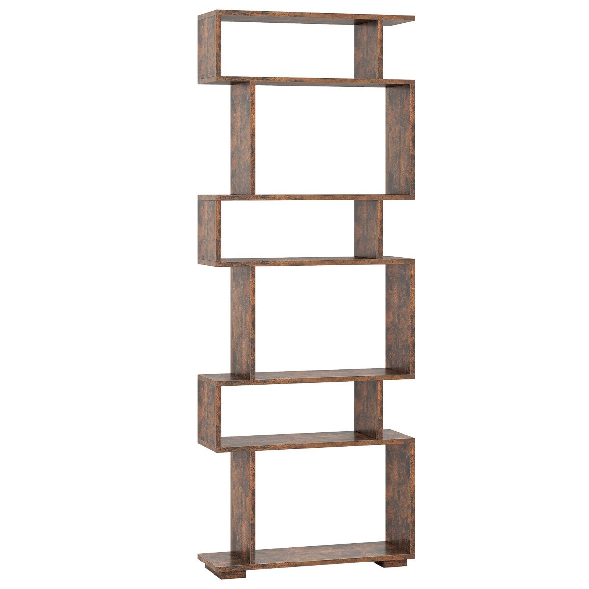 6-Tier Bookshelf with 2 Anti-Tipping Kits for Home Office-Rustic Brown