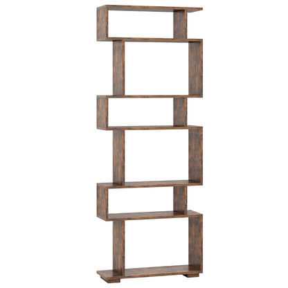 6-Tier Bookshelf with 2 Anti-Tipping Kits for Home Office-Rustic Brown