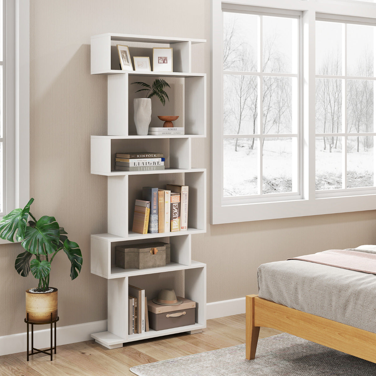 6-Tier Bookshelf with 2 Anti-Tipping Kits for Home Office-White