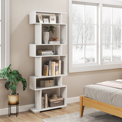 6-Tier Bookshelf with 2 Anti-Tipping Kits for Home Office-White
