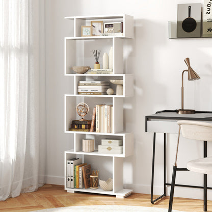 6-Tier Bookshelf with 2 Anti-Tipping Kits for Home Office-White