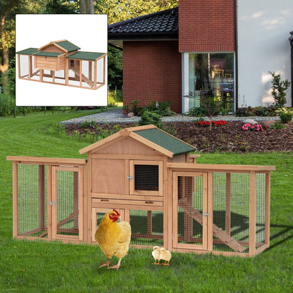 PawHut Wooden Chicken Coop Backyard Hen Cage House Poultry w/ Nesting Box Run