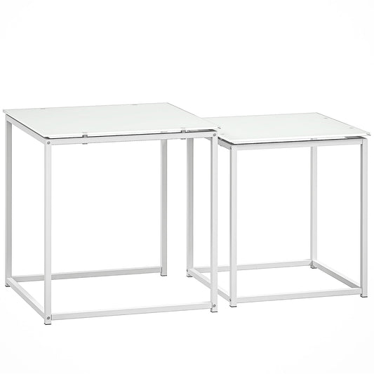 Zestaw stolików HOMCOM Nest of Tables, zestaw 2 stolików kawowych, stolików bocznych z blatem ze szkła hartowanego i metalową ramą do salonu, sypialni, biura, biały