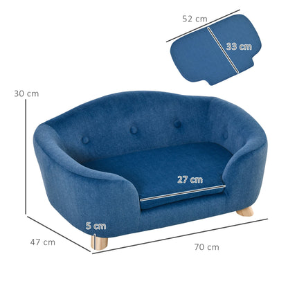 PawHut Pet Sofa Puppy Kitten Lounge, w/ Wooden Frame, Washable Cushion, Blue