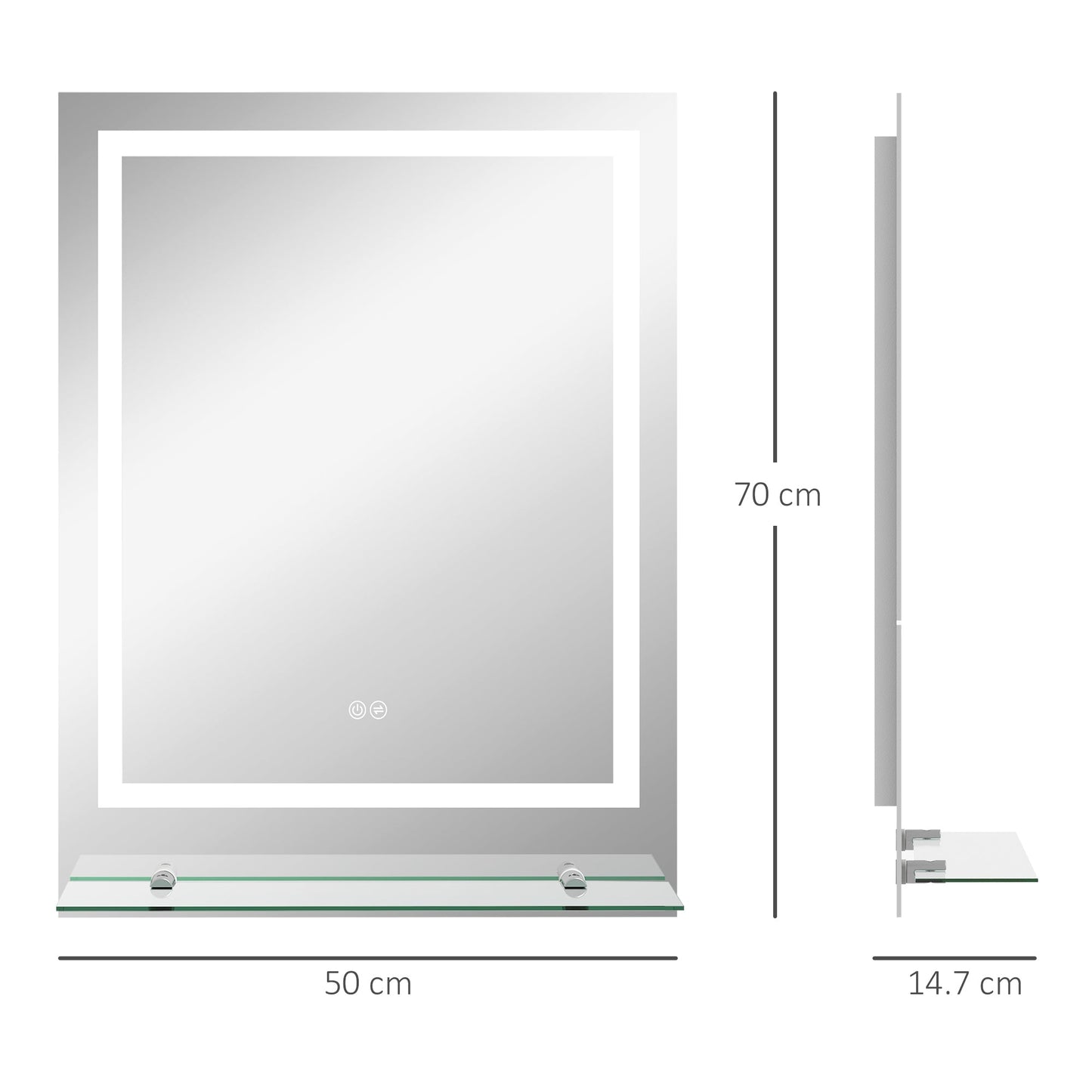 Lustro łazienkowe kleankin LED z oświetleniem i półką, podświetlane lustro do makijażu, lustro toaletkowe z 3 kolorami, Smart Touch, przeciwmgielne