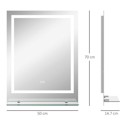 Lustro łazienkowe kleankin LED z oświetleniem i półką, podświetlane lustro do makijażu, lustro toaletkowe z 3 kolorami, Smart Touch, przeciwmgielne