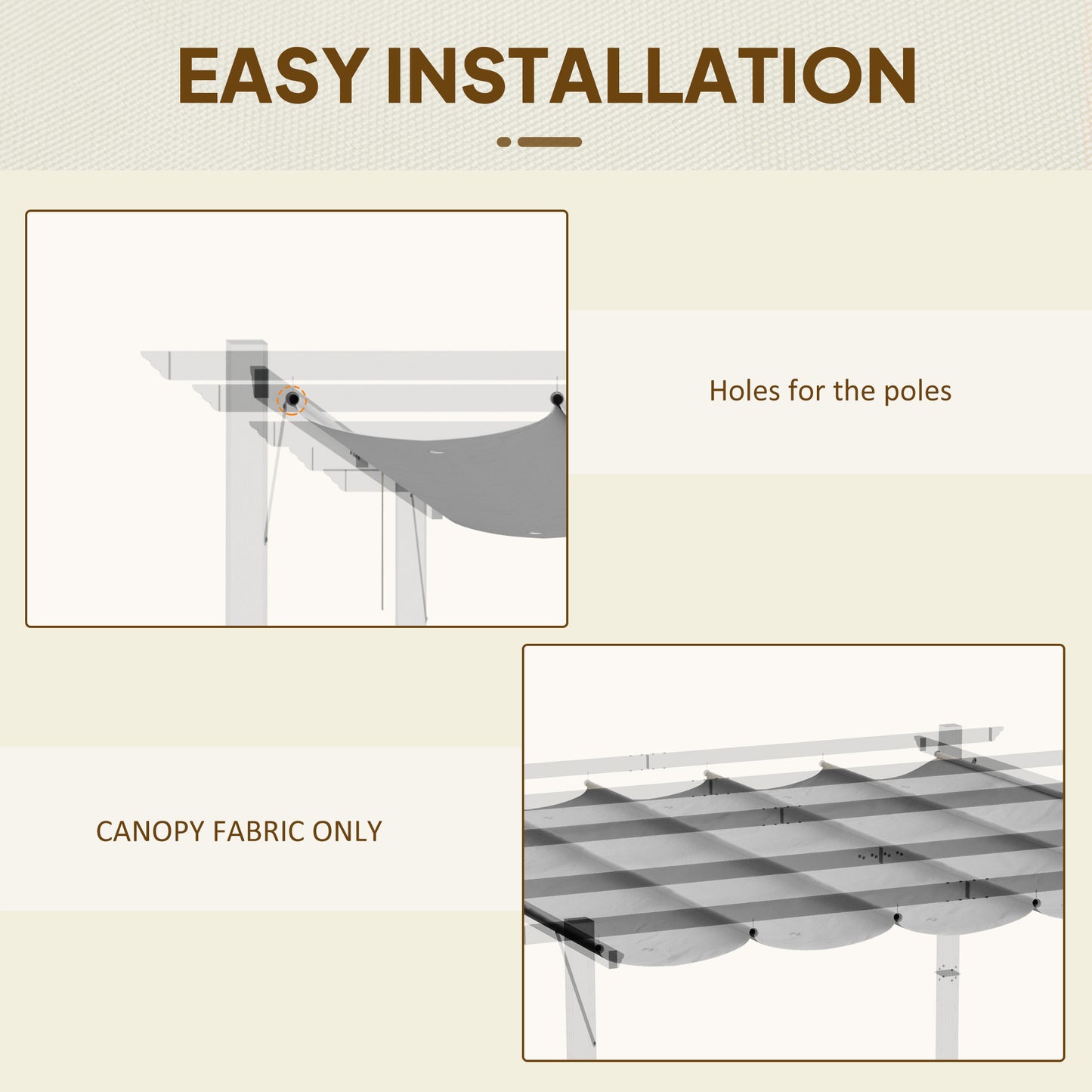 Osłona przeciwsłoneczna Outsunny Retractable Pergola Shade Cover, wymienna tkanina na baldachim do pergoli 3 x 3 (m), dach altany Retractable, jasnoszary