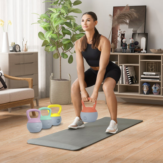 SPORTNOW 4kg/6kg/8kg/10kg Soft Kettlebell, Set of 4 Kettle Bell with Non-Slip Handle for Home Gym Weight Lifting and Strength Training