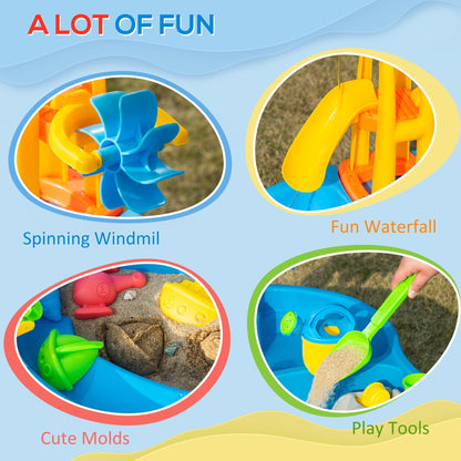 2 in 1 Sand and Water Table w/ Accessories, Adjustable Parasol - Multicoloured