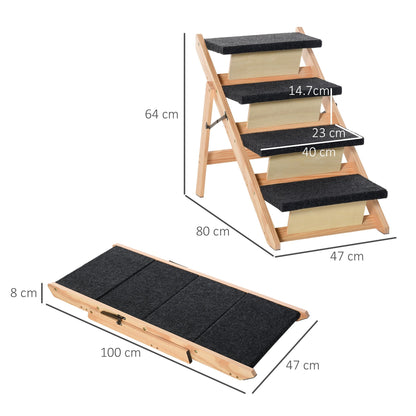 PawHut Elevated Animal Steps for Cats and Dogs, Pine, 80L x 47W x 64H cm