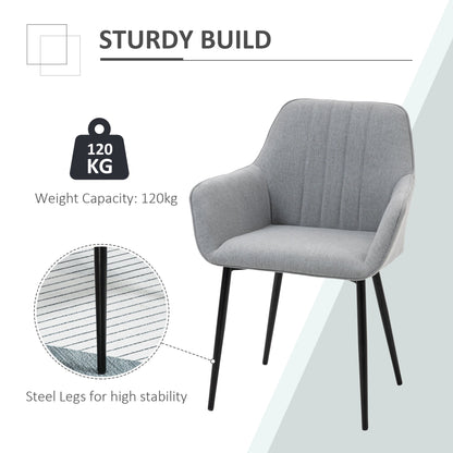 HOMCOM Dining Chairs Set of 2, Upholstered Linen Fabric Kitchen Chairs with Metal Legs for Living Room Dining Room, Light Grey