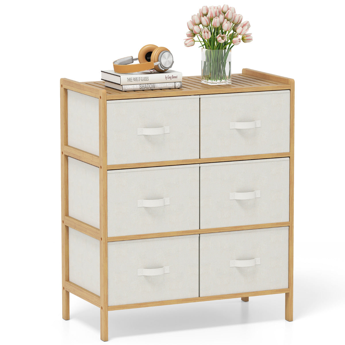 6-Drawer Dresser with 6 Foldable Fabric Drawers -Natural