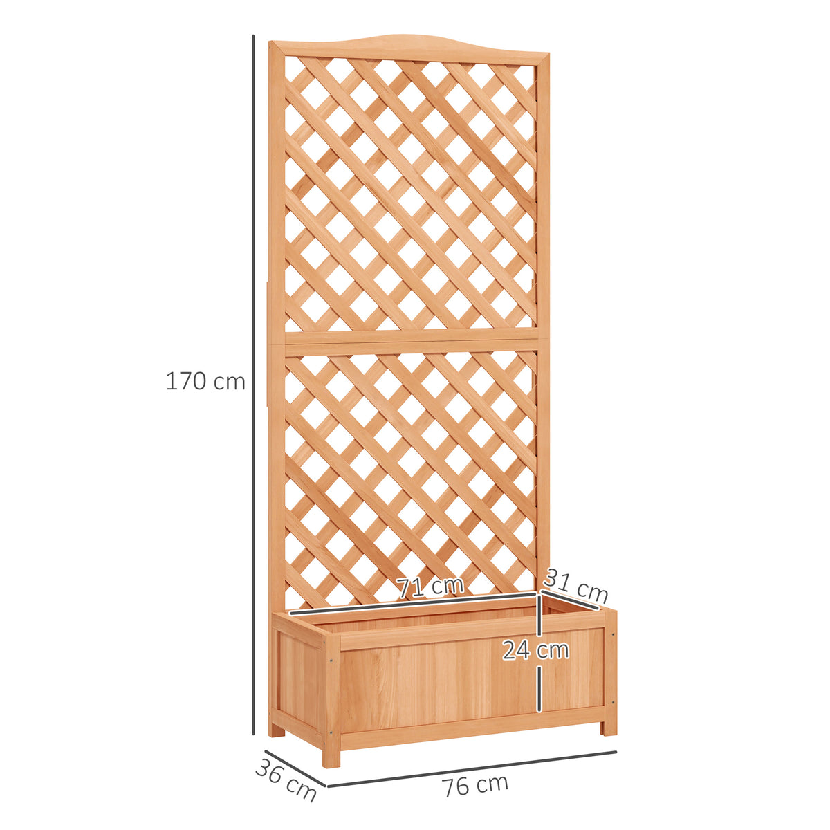 Outsunny Wooden Planter with Trellis, Freestanding Raised Bed for Garden with Lattice, Outdoor Planter Box for Climbing Plants, Vines, Flowers, 76 x 36 x 170 cm, Natural