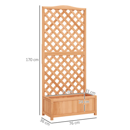 Outsunny Wooden Planter with Trellis, Freestanding Raised Bed for Garden with Lattice, Outdoor Planter Box for Climbing Plants, Vines, Flowers, 76 x 36 x 170 cm, Natural