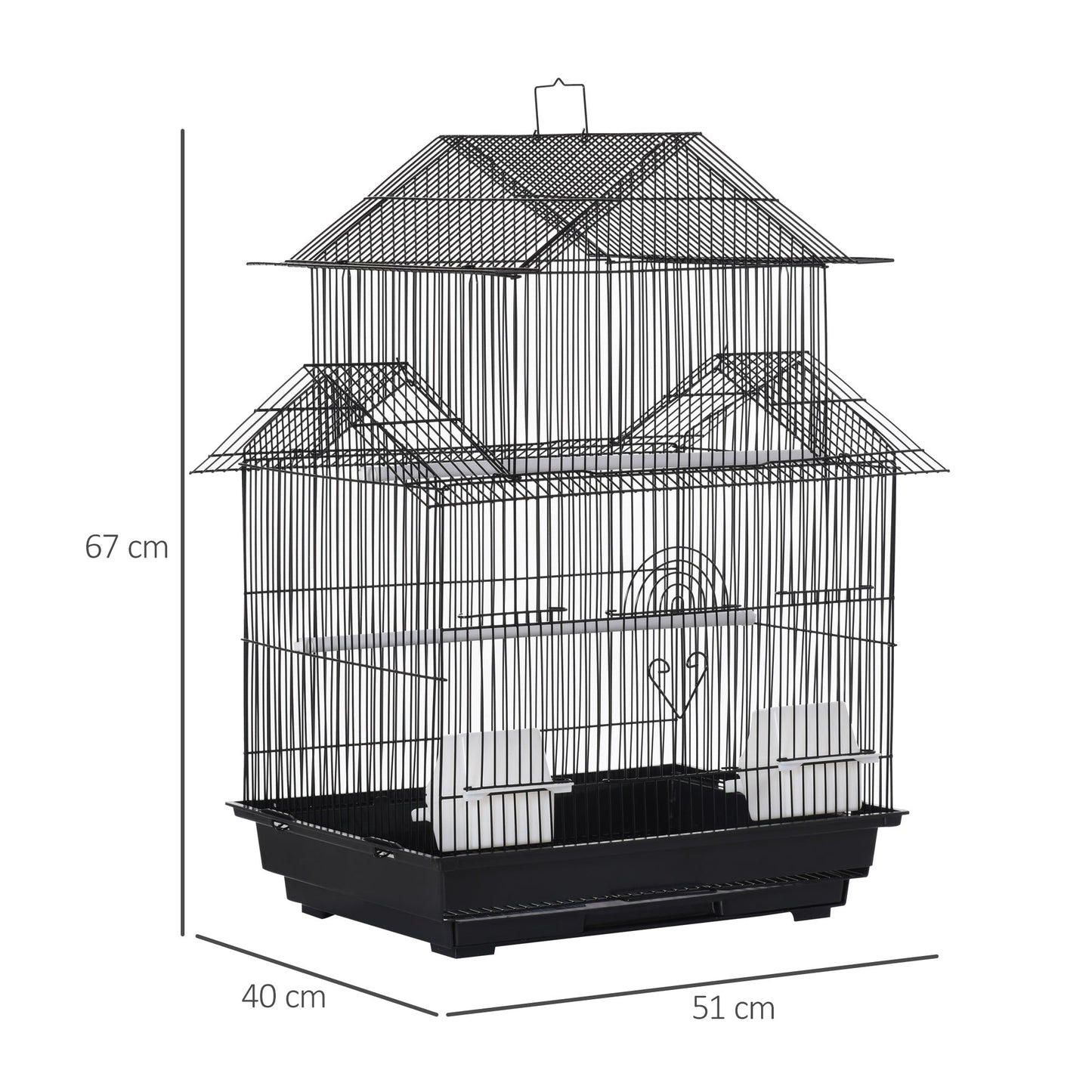 PawHut Metal Bird Cage w/ Plastic Perch Food Container Handle Small 51 x 40 x 67cm Black