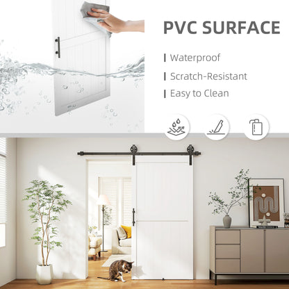 HOMCOM 213.4cm Sliding Barn Door Kit, Sliding Door with Track, Hardware, Upgraded Rollers and Floor Guide, Handle, White