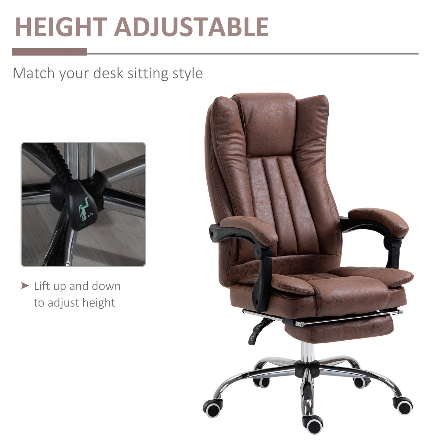 Vinsetto Executive Office Chair Computer Swivel Chair for Home with Arm, Footrest, Brown