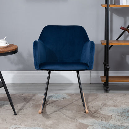 Rocking Armchair with Wooden Leg Metal Frame for Home Office Blue