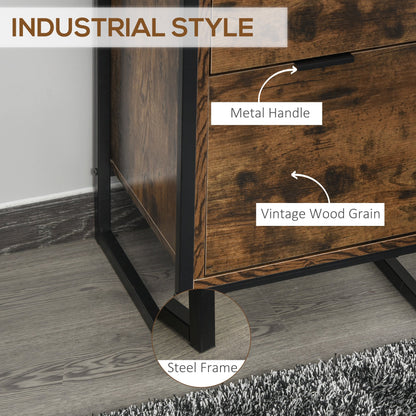 HOMCOM Bedroom Chest of Drawers Set of 2, Industrial 3-Drawer Dresser, Storage Drawers Unit with Metal Frame for Living Room, Rustic Brown