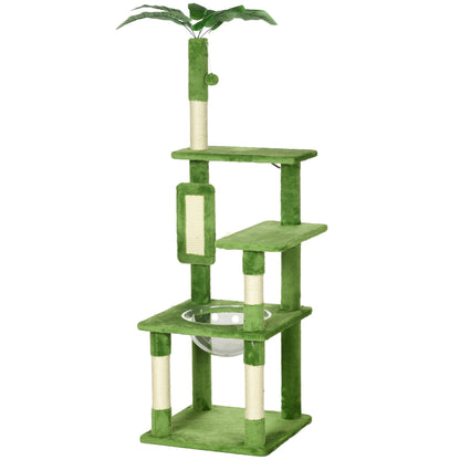 PawHut 142cm Cat Tree Tower, with Scratching Post, Hammock, Toy Ball, Platforms - Green