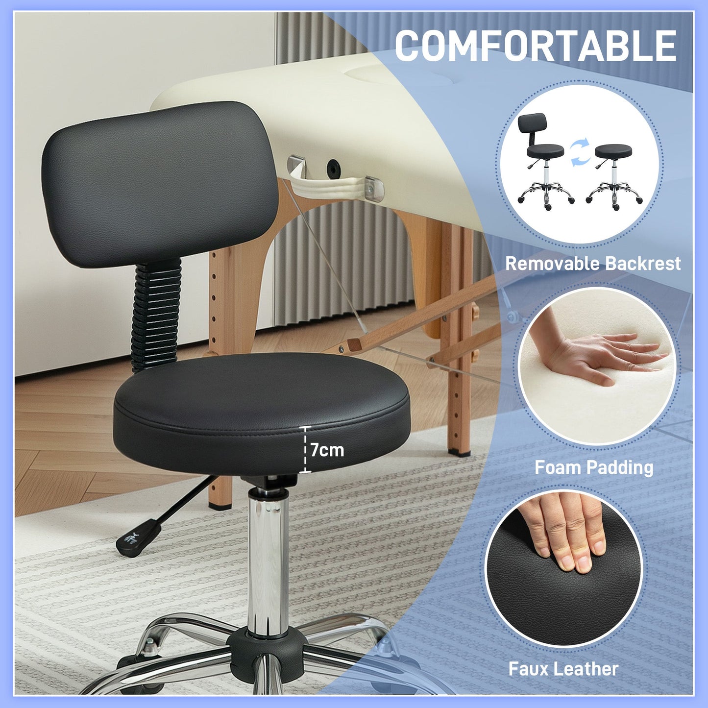 HOMCOM 360 Swivel Seat Salon Stool - Black